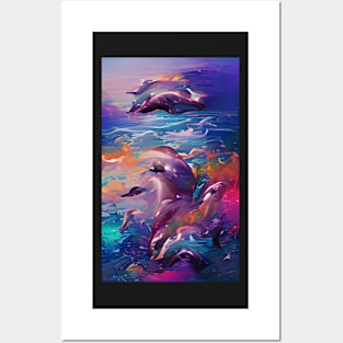 Summer Sea Sparkle Waves Watercolor Dolphin Art Posters and Art